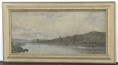 Ignoto del XIX Secolo "Il fiume Otranto" olio su tela (cm 29x64) Reca iscrizion