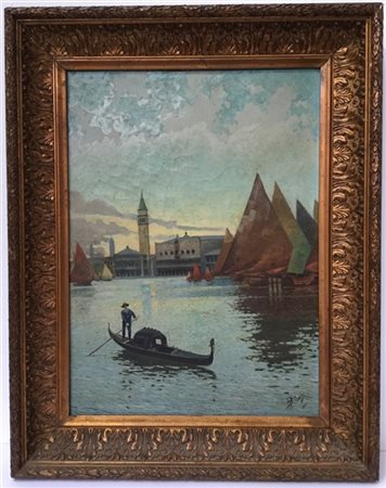 Pillon 
"Scorcio veneziano" olio su tela (cm 64x48) firmato e datato 1911 in ba