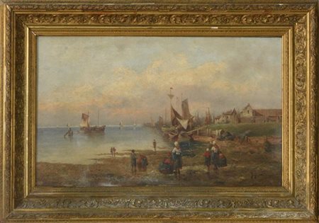 Ignoto del secolo XIX "Porto del Nord" olio su tela (cm 49x80) reca firma Pagli