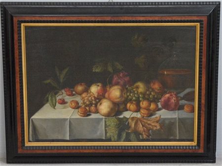 Ignoto del secolo XX, Natura morta con frutta, olio su tela (cm 50x69,5). Sig