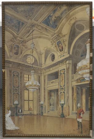 Ignoto inizio secolo XX "Ricevimento a palazzo" acquarello su carta (cm 90x60)