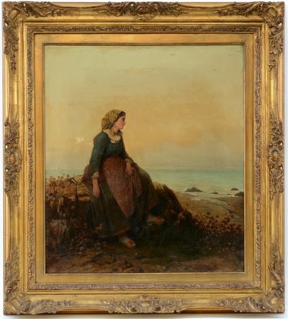 Angelo Trezzini "L'attesa" olio su tela (cm 64x56) Firmato in basso a destra (di