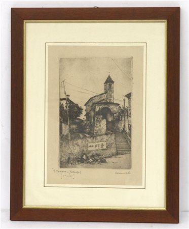 Carlo Casanova "S.Fabiano-Pallanza" Acquaforte (cm 29x20) firmato e titolato in