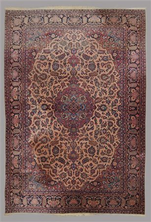 Tappeto Keshan, Persia seolo XX. Disegno a medaglione con puntali color azzurro