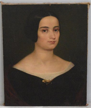 Scuola del secolo XIX Ritratto femminile olio su tela (cm 55,5x44) (difetti e