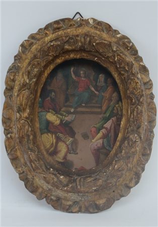 Scuola del secolo XVIII "Gesù tra i Dottori" olio su rame ovale (cm 13x10) in c
