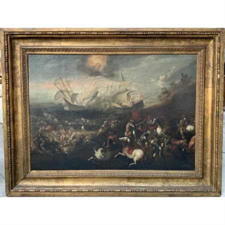 Scuola del secolo XVII "Battaglia" olio su tela (cm 92,5x130) in cornice (difet
