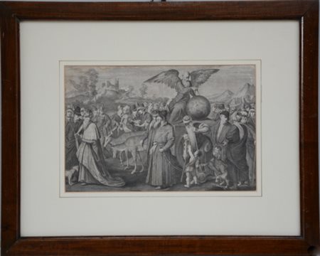 Maestro del XVIII secolo "Processione di sapienti" (480 x 320 mm) entro cornice