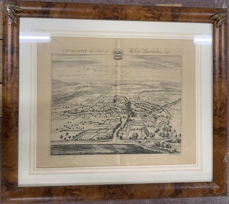 [MAPPE] Lotto di una veduta e di 2 carte geografiche acquarellate entro cornici