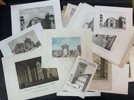 [MILANO] Raccolta di numerose stampe con vedute dei maggiori monumenti milanesi