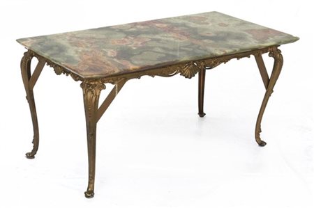 Tavolino da salotto in metallo dorato con piano in onice (cm 100x47x50) (difett