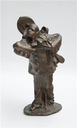 Firma indecifrata "Pierrot" scultura in bronzo firmata alla base (h cm 30)