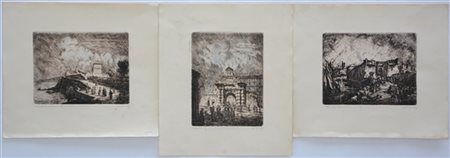 Federico Ferrari - Gruppo di tre acqueforti monocrome raffiguranti Porta Pila,