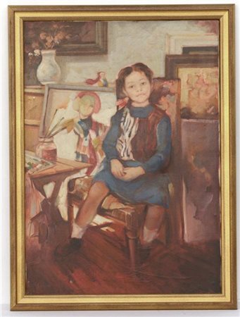 Cassieri "Bimba nello studio" olio su tela (cm 70x50) firmato in basso a sinistr