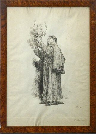 Antonio Piccinni "Frate" 10.1.85, disegno a china su carta (cm 52.5x37) Firmato