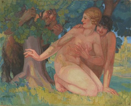 Ignoto del secolo XX "Lo scherzo" olio su tela (cm 81x100) reca firma G. Parent