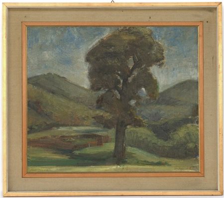 Leo Spaventa Filippi "Albero tra le colline" olio su tela (cm 57x68) firmato in