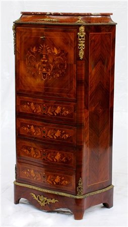 Secretaire a quattro cassetti con ribalta celante vani a giorno e cassettini, d