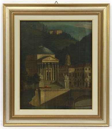 Ignoto fine secolo XIX "Torino, Chiesa Gran Madre" olio su compensato (cm 54,5x