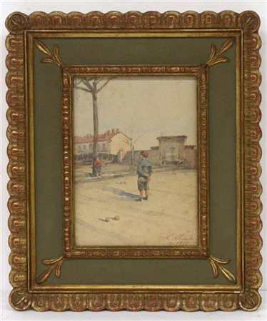 Ignoto dei primi del secolo XX "Il gioco delle bocce" 1915 acquarello su carta