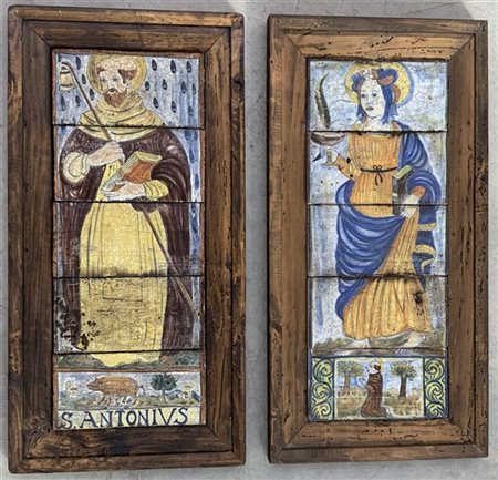 Coppia di pannelli raffiguranti Sant'Antonio e Santa Lucia, composti con piastr