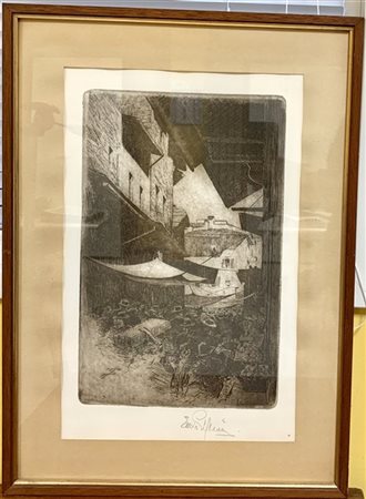 Telemaco Signorini "Via di Calimala" dalla serie delle "Vedute del mercato vecch