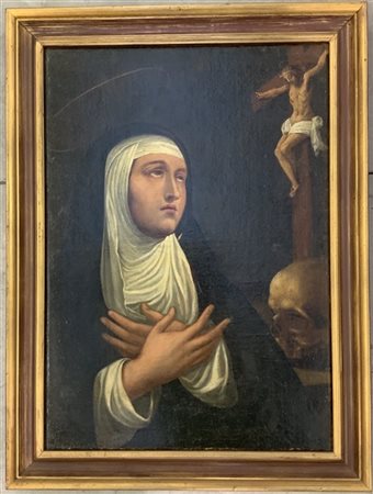 Antico dipinto raffigurante Santa Rita da Cascia, olio su tela (cm 69x49), in c