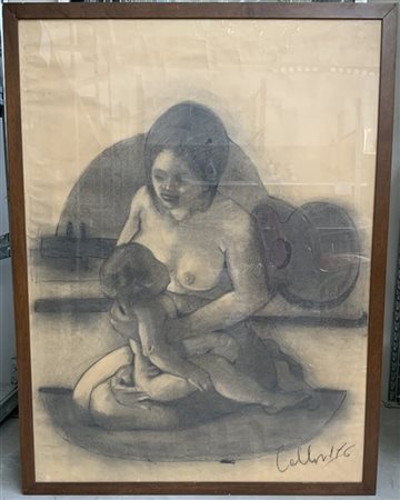 Collini "Maternità" disegno monocromo su carta (cm 100x75), firmato e datato 197