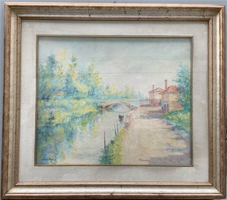 Carlo Foglia "Canale a Torcello" olio su tela (cm 50x60) firmato in basso a sini