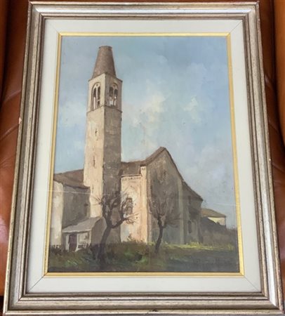 Vincenzo Ghirardelli "Chiesa dei Celestini, Bergamo" olio su compensato (cm 40x3