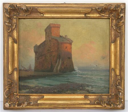 Ercole Garvaglia "Rapallo - Il Castello" olio su cartone (cm 32x39) firmato, ti