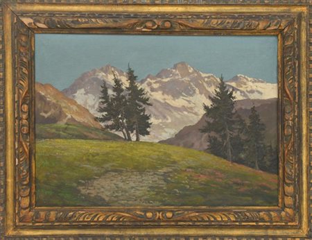M. Bosio "Paesaggio montano" olio su tela (cm 50x70) firmato in basso al centro