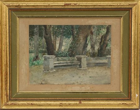 Ettore Forti "Giardini" acquarello (cm 24x34) firmato e locato Roma in basso a