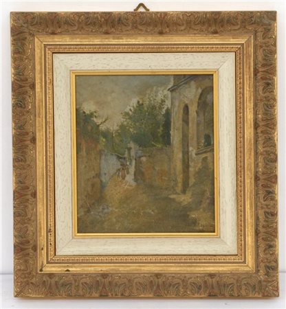 Vincenzo Caprile "Scorcio di paesi" olio su carta incollata su compensato (cm 2