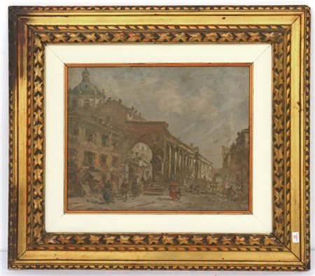 Giovanni Riva "Colonne di San Lorenzo" olio su masonie (cm 24x30) firmato e tit