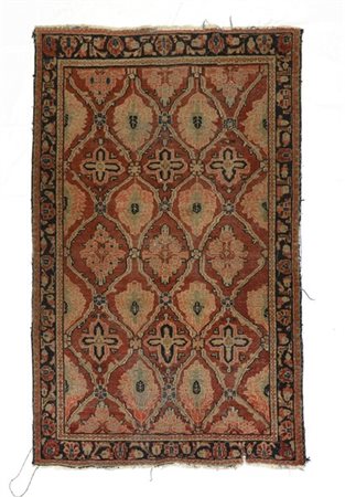 Tappeto Mahal, Persia, secolo XX.
Decoro a giardino su fondo bordeaux (cm 194x1