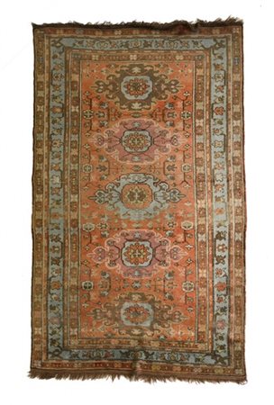 Tappeto Samarkanda, Turkestan Orientale, inizio secolo XX.
Decoro con cinque me