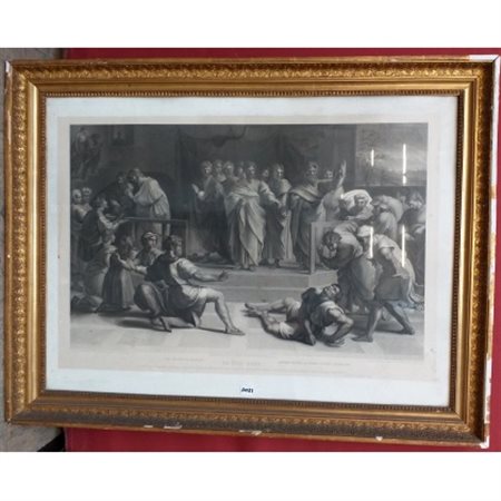 T. Holloway "La morte di Ananias" incisione da Raffaello (cm 62x84), in cornice