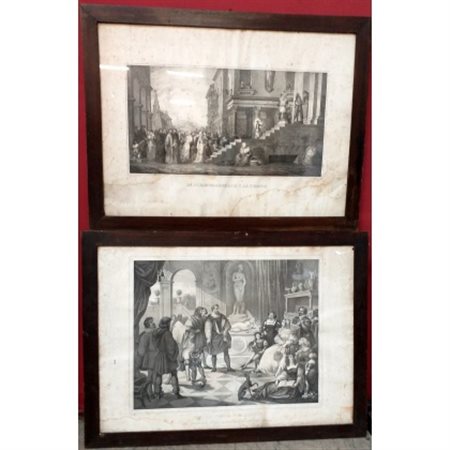 Lotto di due stampe del sec. XIX raffiguranti un episodio della vita di Michela