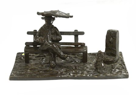 Ignoto "Sulla panchina" gruppo in bronzo (l cm 34) (difetti)
