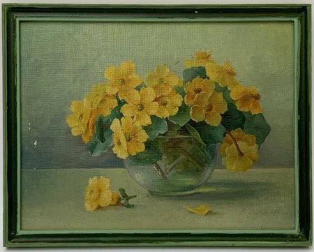 AA.VV., lotto di quattro dipinti ad olio raffiguranti fiori e marina con scogli