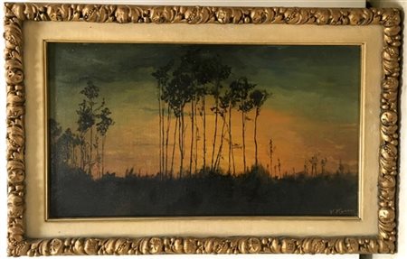 Ignoto francese del XIX Secolo "Bosco" olio (cm 27x46) reca firma in basso a de