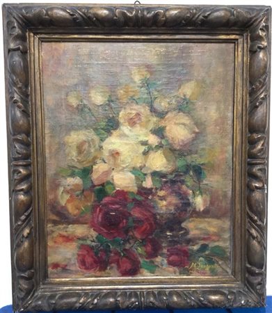Maria Longoni "Vaso con fiori" olio su tela (cm 52x41) firmato in basso a destr
