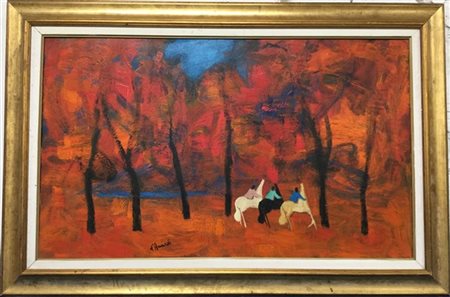 Gian Rodolfo D'accardi "Nel bosco rosso" 
olio su tela, cm 60x100
firmato in bas