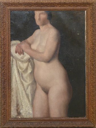 Edgardo Sambo "La modella" 5.3.'926,olio su carta applicata su tela (cm 100x68.5) Tracce di firma