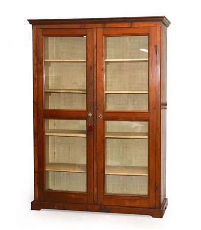 Vetrina in legno dolce a due ante, secolo XIX (cm 160x220x55) (difetti)