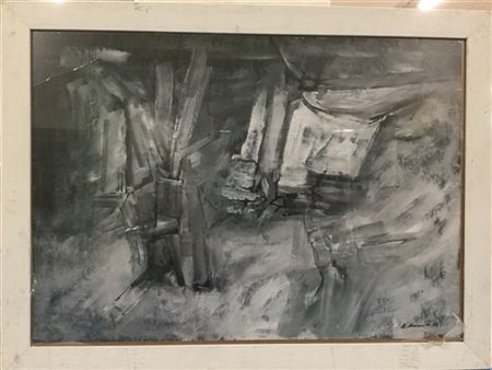 Firma indecifrata "Senza titolo" 1956
olio su carta
cm 49x69
firmato e datato in