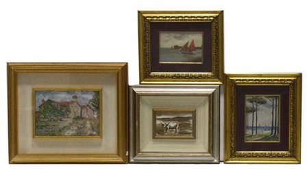 Lotto composto da quattro dipinti ad olio di autori, soggetti e misure diverse