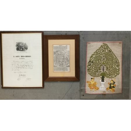 Lotto composto da due diplomi e due incisioni di diversa epoca