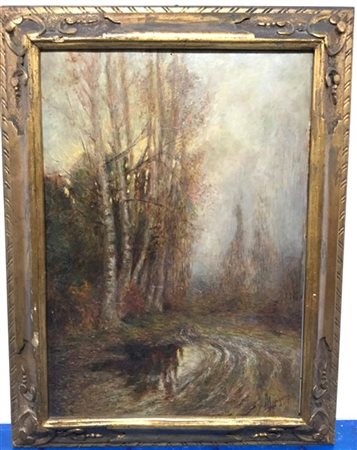 Maria Longoni "Campagna lombarda" olio su compensato (cm ) firmato e datato 192